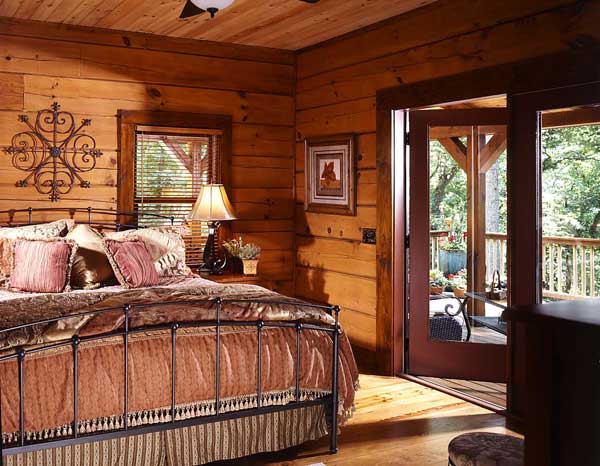 Log home bedroom