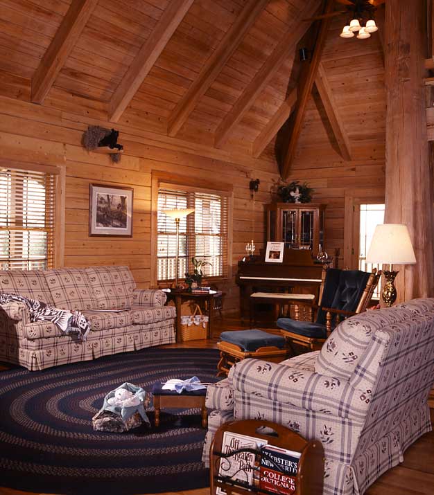 cozy log home living room