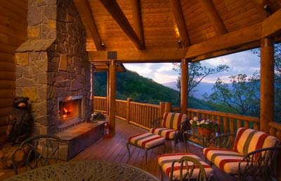 Appalachian Log Structures | Outdoor Fireplace and Porch