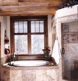 Master bathroom with circular hot tub