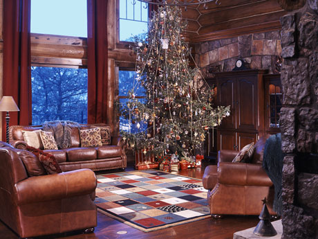 Christmas decor adorns this living room