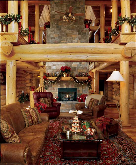 Log home fireplace