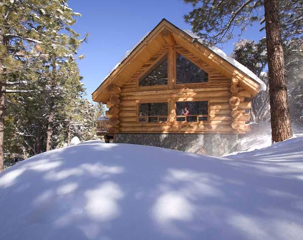 winter log cabin lodge