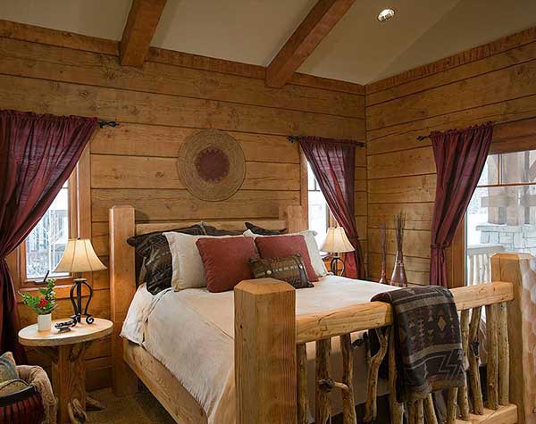 bedroom in log home