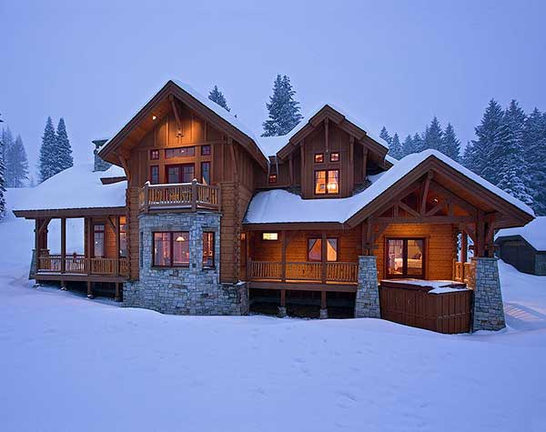 log home in winter