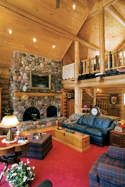 Brightly Decorated Log Cabin Great Room
