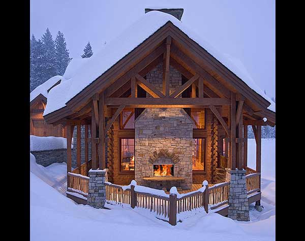 log home outdoor fireplace