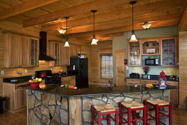 kitchen in log home