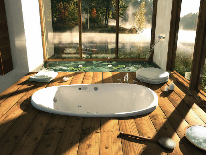 luxury log home bathroom tub