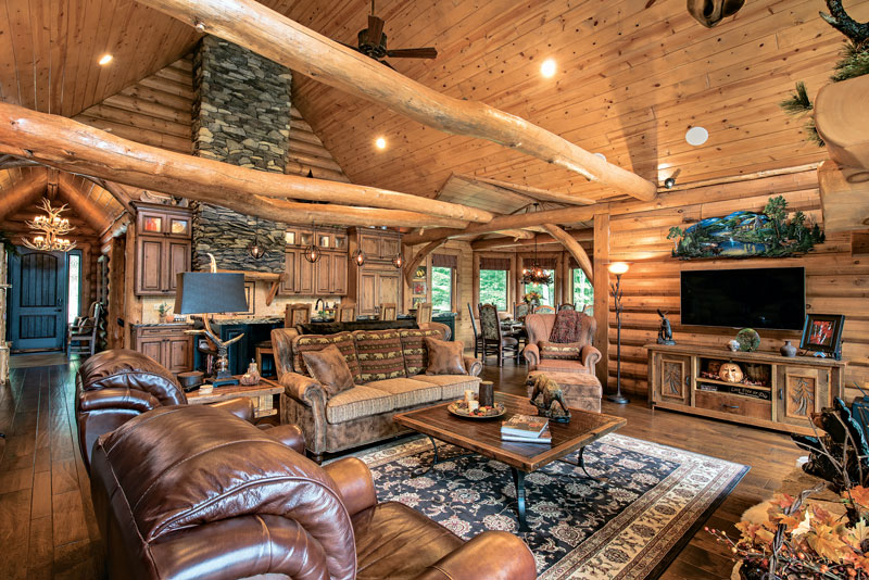Living-Room-Great-Unique-Tie-Beams-Wood-Flooring-Interior-Dowell-Golden-Eagle-Log-Homes-11