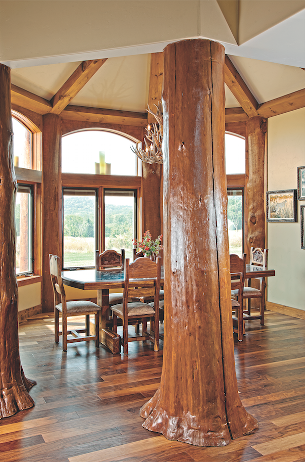 log home dining area with room divider