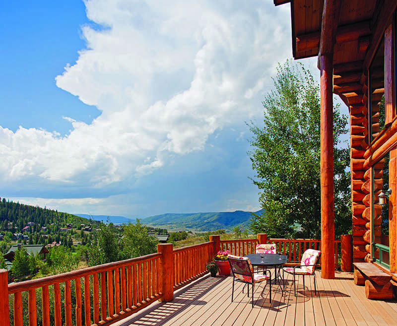 Colorado log home exterior patio deck porch views