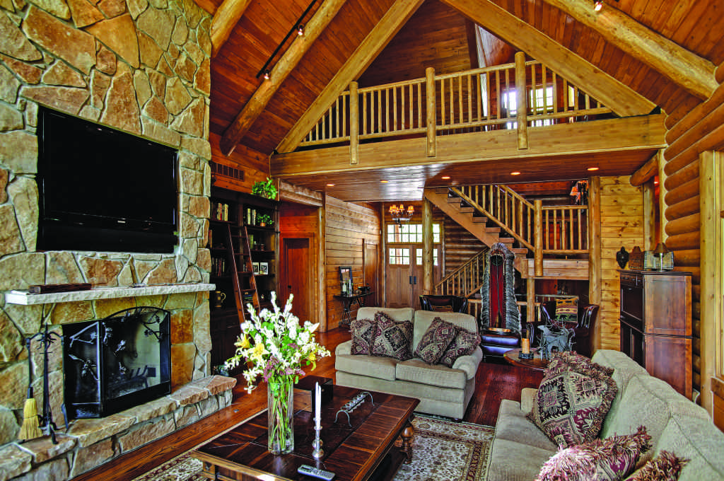 Michigan lakeside log home great room