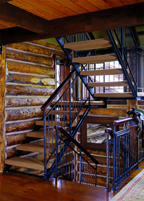 log home staircase