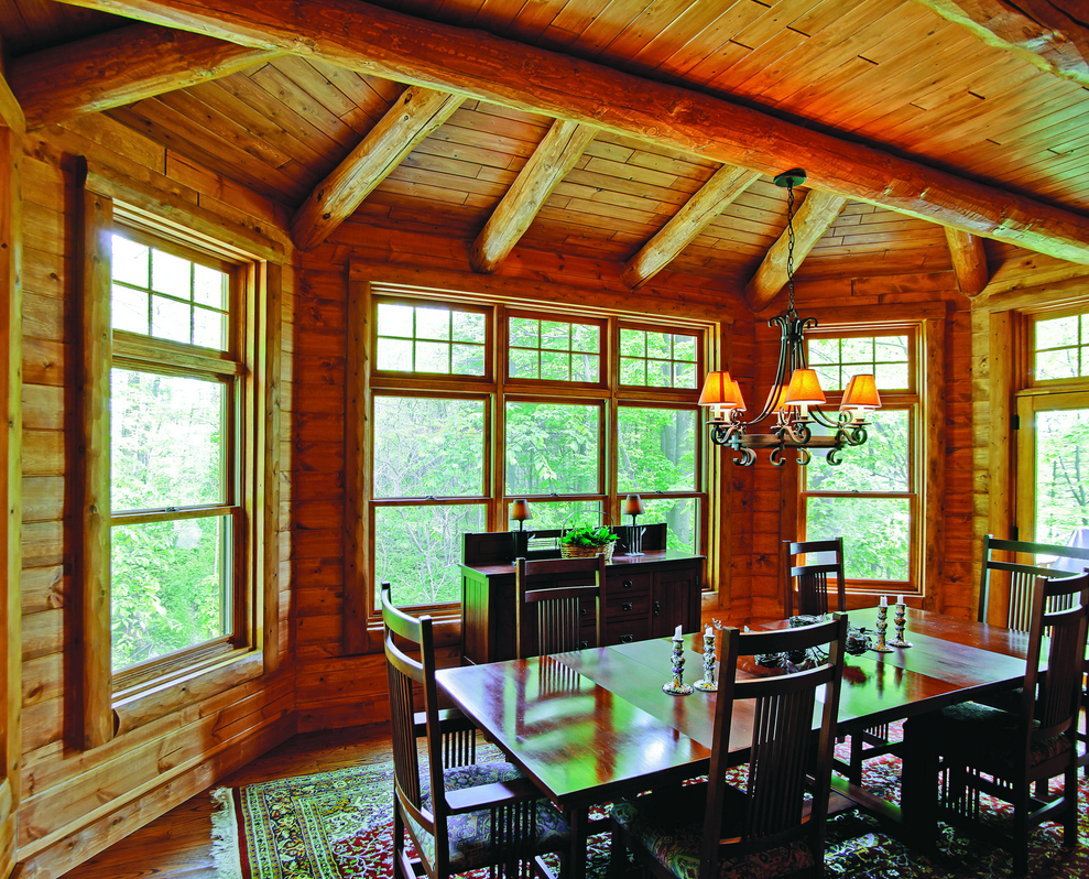 lakeside log home dining room