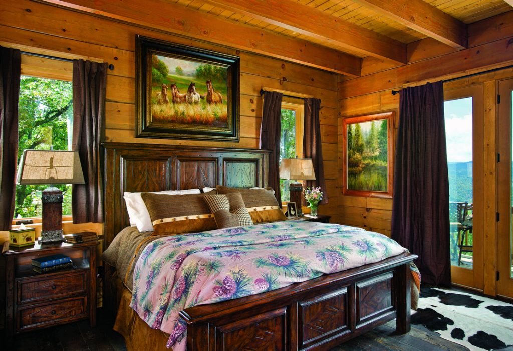 log home bedroom 