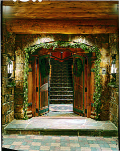 log home christmas decorations exterior entryway front doors