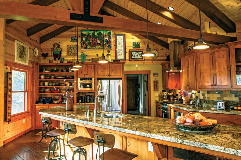 white pine log ranch kitchen counters