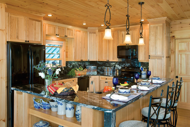 lakeside log home kitchen