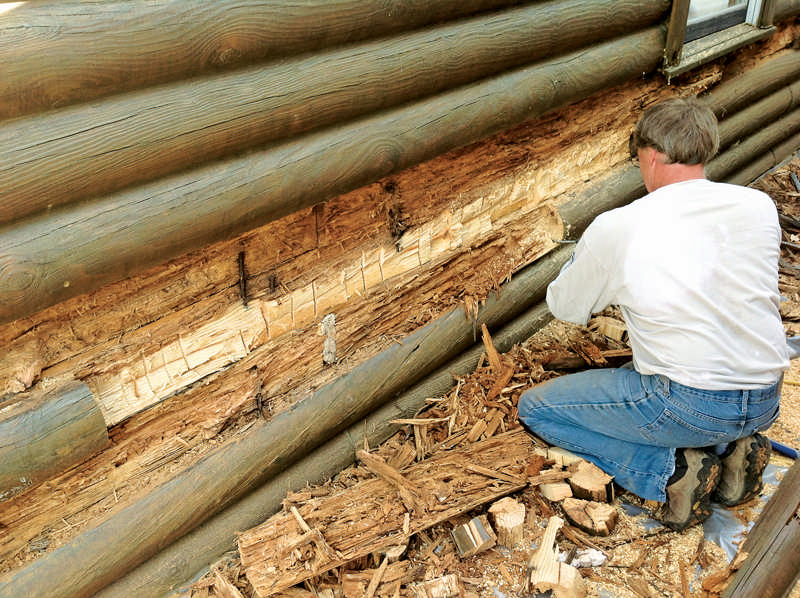 The face of damaged or rotted logs can be surgically removed and re-faced so the blend in seamlessly.